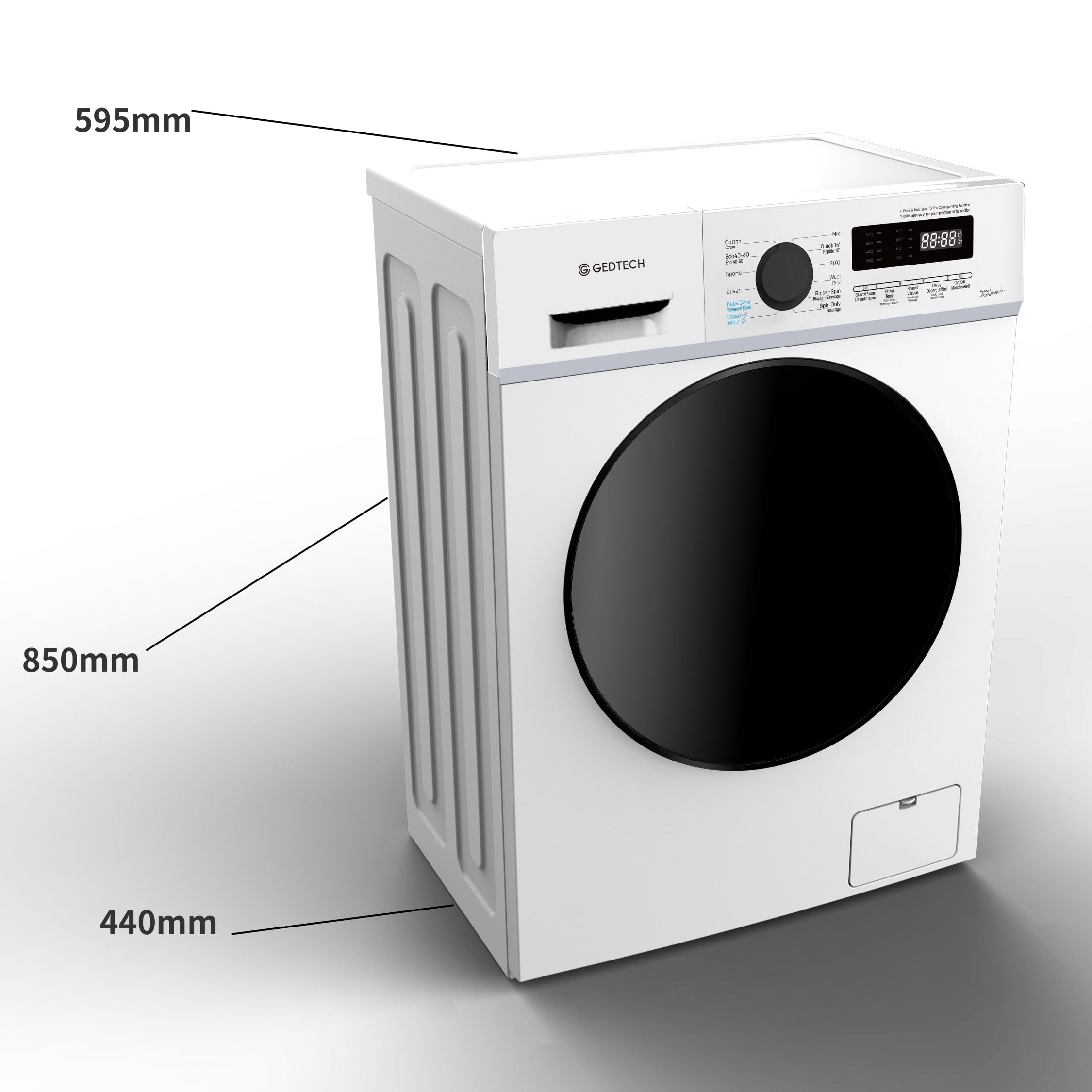 Lave-linge frontal - 7 Kgs - 1200 tr/mn - 16 programmes - Eco - Intensif - Rapide – Très Faible conso